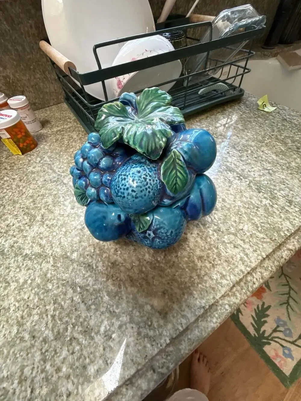 Vintage Inarco Mood Indigo Blue Fruit Cookie Jar Canister E-2375